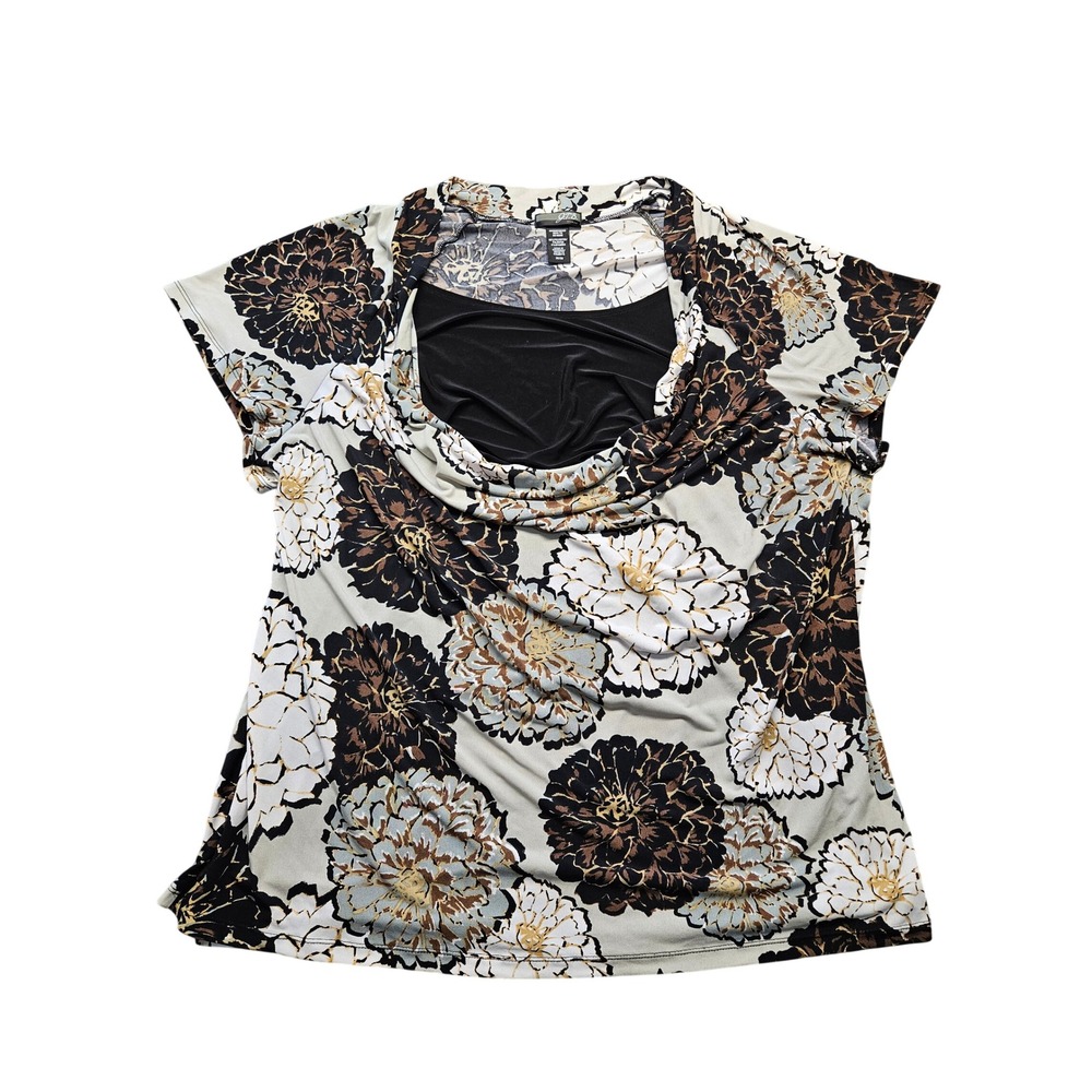 J.T.B. Woman Floral Cowl Neck Blouse Plus Size 26/28 Black Brown Stretch Top